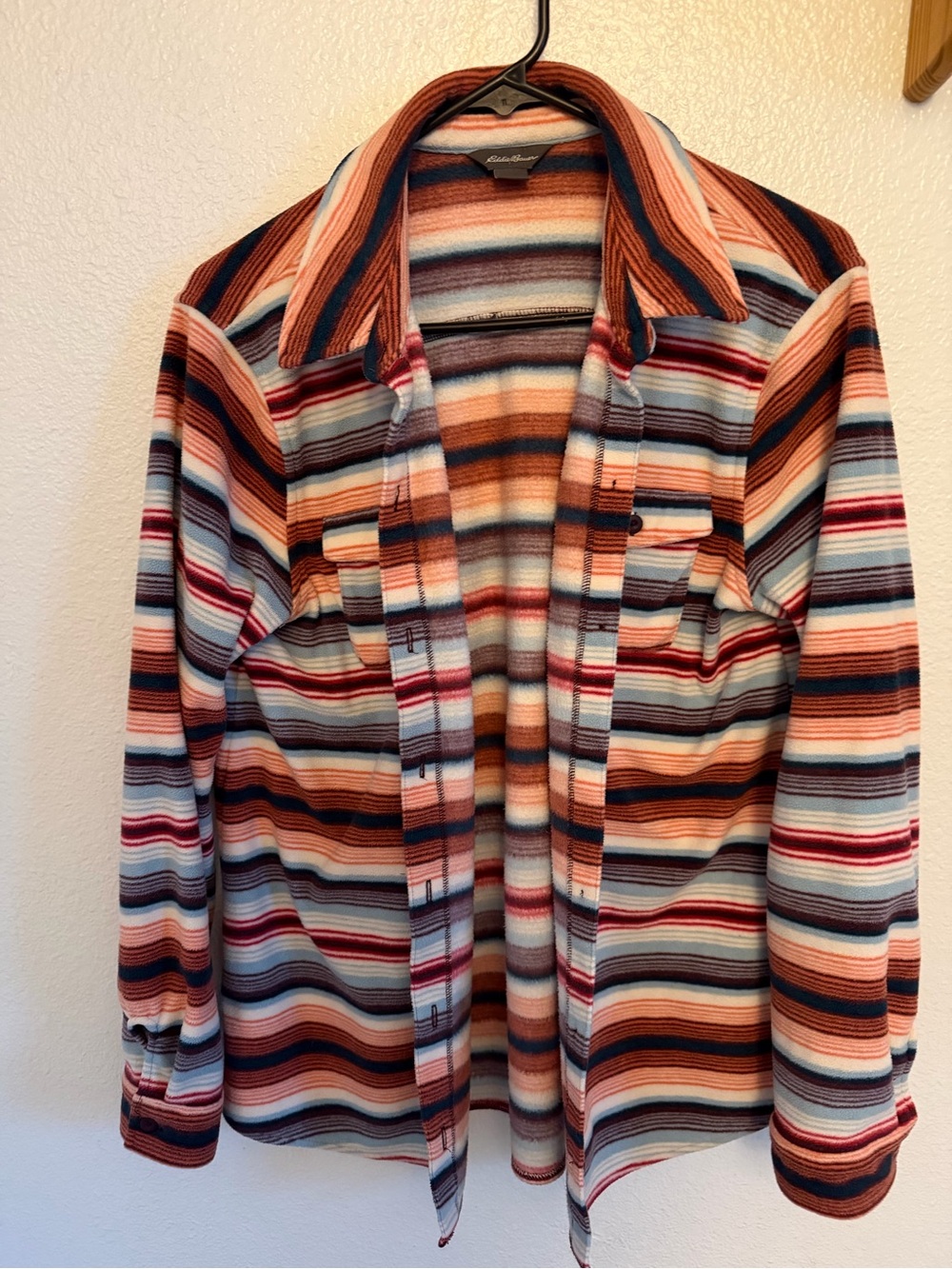 Eddie Bauer Striped Fleece Jacket in Rust, Blue, Cream